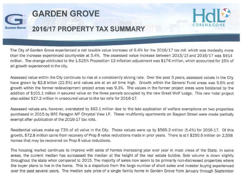 Garden Grove Tax Report